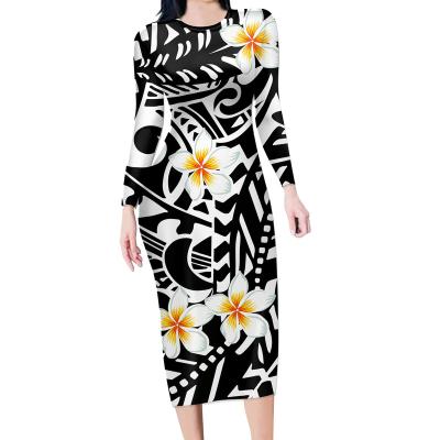 China 2021 Anti-Static Plus Size Clothes Polynesia Design Long Floral Print Fabrics Dresses Custom Fashion Bodycon Women's Long Sheaths for sale