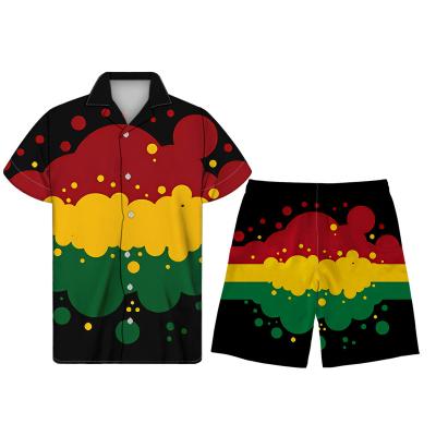 China Dot Black Mens Button Up QUICK DRY Polka Reggae Jamaica Rasta Short Sleeve Men's Shirt Plus Size Shirt And Beach Pants Set For Men for sale