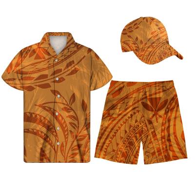 China QUICK DRY Kanaka Maoli Tribal Tattoo Polynesian Orange Men's Beach Casual Pants Plus Size T-shirts Custom Short Set For Men Matching Hat for sale