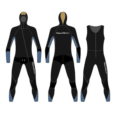 China Seaskin Antibacterial Men's Neoprene Front Zip Two Pieces Jacket Hooded 4/3mm Long John Diving Wetsuits for sale