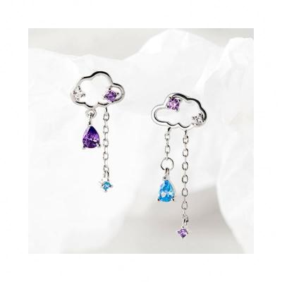 China E8947 Minimalist Lead Free Nickel Free 925 Sterling Silver Stud Cubic Zircon Clouds Colorful Women Diamond Tassel Luxury Earrings For Crystals for sale