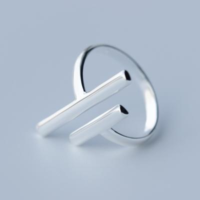 China Ring Tail Ring Open Index Ring Silver T-Line Double Ring Nickel Free Artificial Jewelry Items J0849 for sale