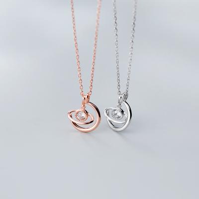 China Sky Plated Diamond Necklace Simple Rose Gold Design Crescent Star 925 Silver Nickel Free Bulk Hip Hop Jewelry Wholesaler D5842 for sale