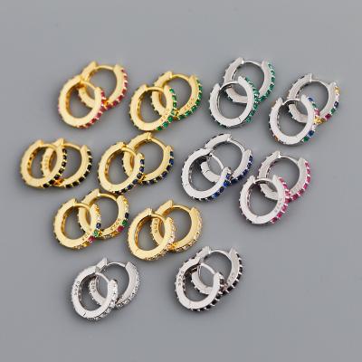 China EH1168 7mm chic huggie 925 sterling silver rainbow zircon circle circle earring nickel free for sale