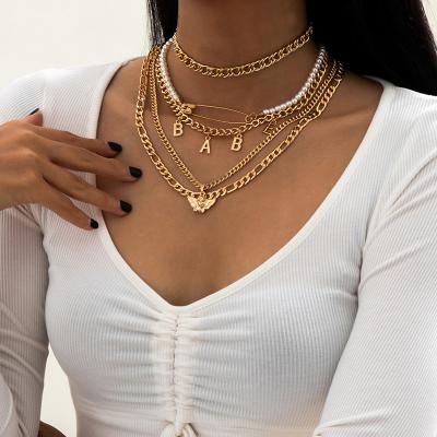 China BOHEMIA X01249 Angel Multi-layered Initial Bead Initial Necklace BOHEMIA X01249 Cuban Letter Chain Necklace Jewelry Set for sale