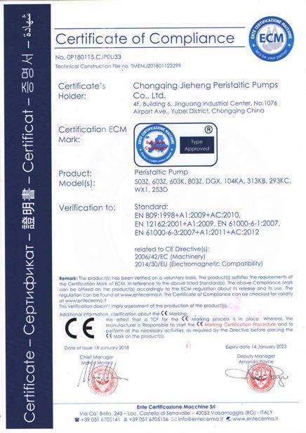 CE - Chongqing Jieheng Peristaltic Pumps Co., Ltd.