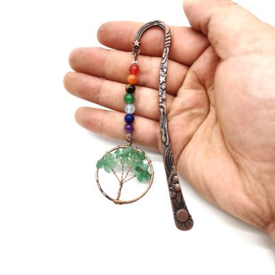 China Ancient Metal Copper Gem 7 Seven Chakra Stone Europe Crystal Bookmark Life Healing for sale