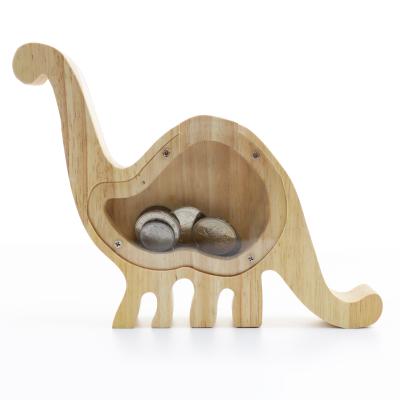 China Wholesale Dinosaur Wooden High Quality Wooden Animal Children Design Cavity Piggy Bank for sale