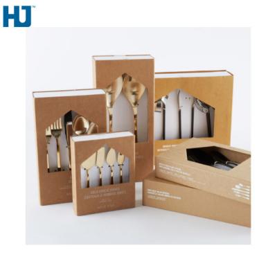 China Brown Tableware Cardboard Packing Boxes Customized Folding With Big Window Hanger for sale