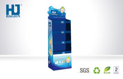 China Blue Recycled Retail Cardboard Displays , Varnishing Folded Floor Display Racks for sale