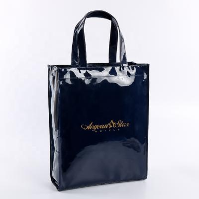 China Reusable custom printed PVC harrods shopping tote bag mirror vinyl logo glossy PVC packaging bag for sale