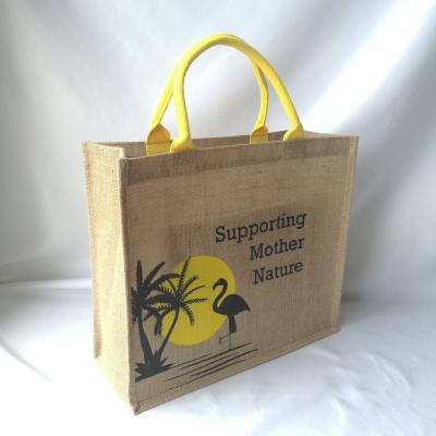 China Reusable Custom Eco - Friendly Jute Reusable Tote Bag With Printed Logo for sale