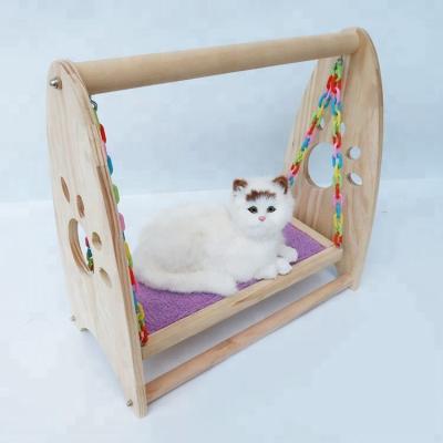 China Sustainable Cat Sleeping Bed Wood Hammock Plush Hanging Bed for sale