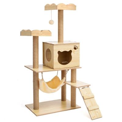 China Large Sustainable Cat Tree Luxury Cat Sisal Wooden Poles Tree for Cat Scratching for sale