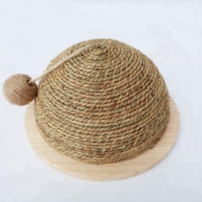 China Round Shape Wooden Cat Straw Rope Tree Scratcher Board Viable Toy for sale