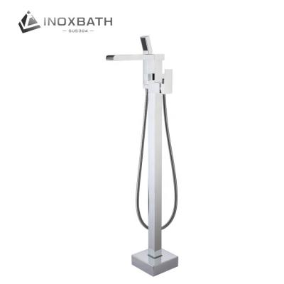 China New Design Modern Hot Sale Brass Chrome Floor Standing Bathtub Filler Hot And Cold Faucet With Handle Shower for sale