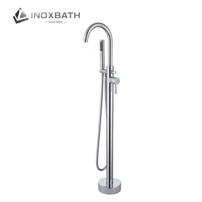 China Modern Free Standing Bathtub Mixer Brushed Polish Chrome Shower Bathtub Floor Mount Tub Faucet With Hand Shower for sale