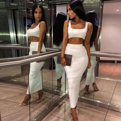 China Solid Crop Top Dress Suit Breathable Two Pieces Cropped Feminino Women Bandage Sets Women's Outfits for sale