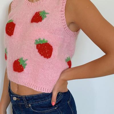 China Breathable Strawberry Knit Sweater Vest Summer Vintage Y2K Streetwear Autumn Wear Sleeveless Top for sale