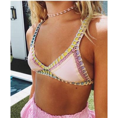 China Breathable Knitted Bikini Boho Style Two Piece Set Cute Crochet Swimsuit Crocheting Bathing Wear Triangle Swimming Suits for sale