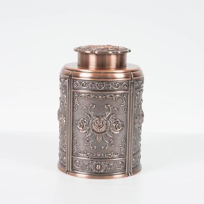 China Food Design Metal Tin Canister Zinc Alloy Oval Tea For Tea Storage Home Decoration for sale