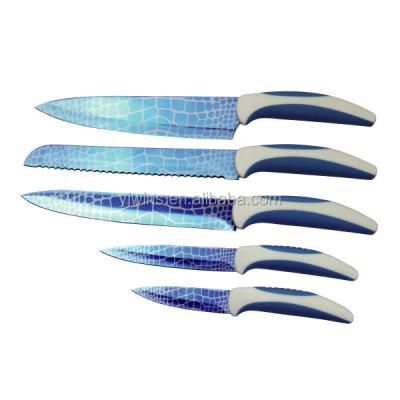 China New Arrival Blade Pattern Design 5pcs Stainless Steel Knife Viable Non-Stick Coating Set for sale