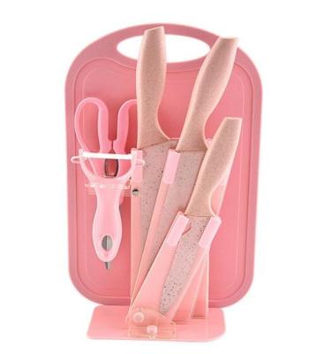 China Best Sustainable Selling Colorful Wheat Straw Kitchen Knife Set With Cutting Board Scissors And Peeler for sale