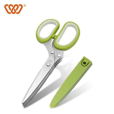 China High Quality PP+TPR 5 Blade Herb Scissors Plastic Handle Kitchen Scissors for sale