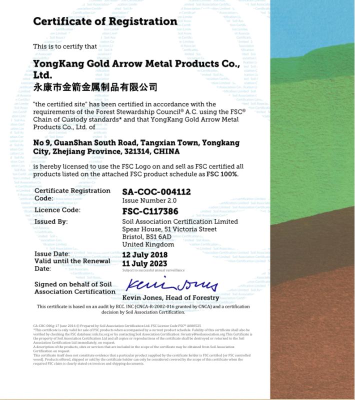 FSC - Yongkang Gold Arrow Metal Products Co., Ltd.