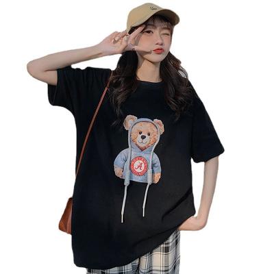 China Anti-Wrinkle Cotton Heavy Industry 3D Loose Shorts Sleeved Women's Top Cute Soft Bear T-shirt Female Soft Cute T-shirt for sale