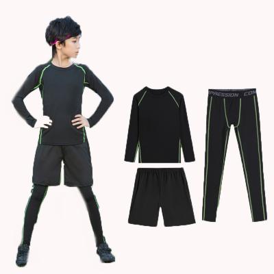 China Breathable Kids Gym Wear 3 Piece Set Jogger Sport Gaiters Wear Kids Jogging Compression Fitness Gym Suits Clothes for sale