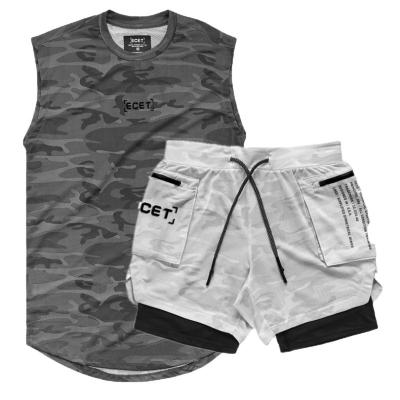 China Breathable Mens Camouflage Shorts Sets Vests Sports Shorts Jogging Running Activewear Fitness Gym Men Two Piece Camouflage Sports Sets Shorts for sale