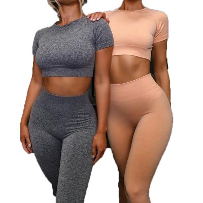 China Breathable Crop Fitness Top Seamless Sports 2 Piece Gym Clothing Women Gym Yoga Set Workout Yoga Top Woman Gym Fitness Sets for sale