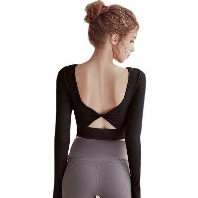 China Sexy Workout Fitness Women Breathable Backless Long Sleeve Cropped Sports Yoga Quick Dry T-Shirt for sale