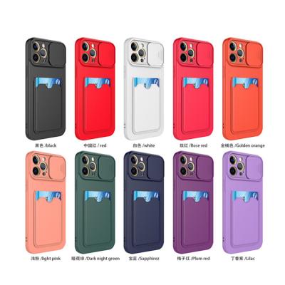 China Hot Selling Shockproof Mobile Case Cover Silicone Slide Window Case Lens Protector Card Slot For iPhone 13 12 11 pro XR Max XS X 8 7 6 P for sale