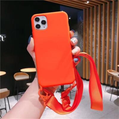 China Shockproof Phone Case With Lanyard Fe Soft Liquid Silicone Back Cover For Samsung A22 A32 A52 A72 S21 Necklace With Rope for sale