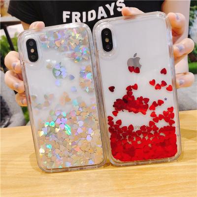 China Newest Shockproof Transparent Glitter Heart Liquid Quicksand Magnet Phone Case For Samsung A32 A72 A52 A22 A03s M12 for sale