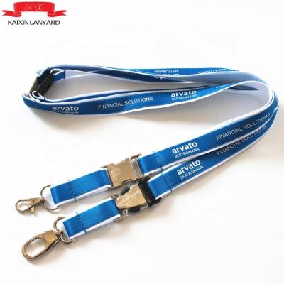 China Custom show hot sale fashion logo cheap double layer polyester neck lanyard with metal hook for sale