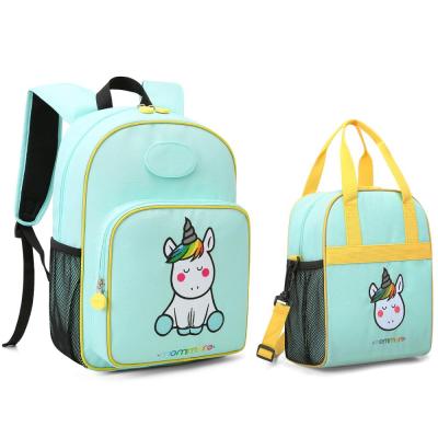 China Wholesale Waterproof Cute Cartoon Unicorn Backpack Children Boys Girls School Bag Set With Lunch Cooler Bag for sale