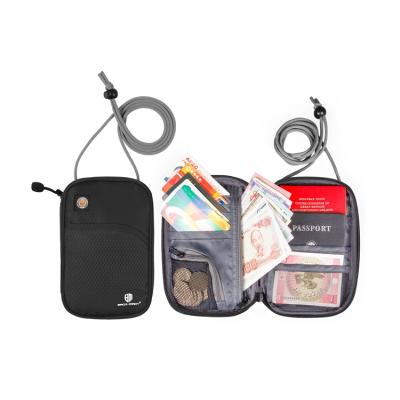 China RFID Blocking Portable Waterproof RFID Security Polyester Passport Holder Small Travel Neck Wallet Pouch for sale