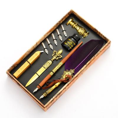 China Business Restoring Antique Gift Pen Set Retro Quill Business Set Creative Student Pen European Feather Dip Pen for sale