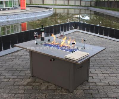 China Square Outdoor Metal Stocked With Tile Top Aluminum Gas Fire Pit Coffee Table for sale