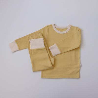 China Breathable Custom Elastic Long Sleeve Autumn Sleepsuit Baby Cotton Ribbed Pajama Set for sale