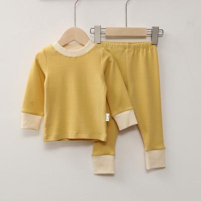 China Breathable Custom Elastic Long Sleeve Autumn Sleepsuit Baby Cotton Ribbed Pajama Sets for sale