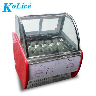 China Double-temperature 10 Filters Curved Glass Ice Cream Display Case Gelato Fast Cooling Hard Display Case for sale