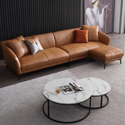 China Customized Modular Modern Brown Leather Living Room Couch Sofa Set for sale