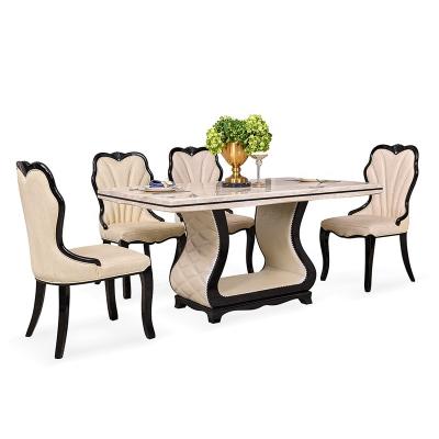 China Home Luxury Wood Square Indoor Marble Wood Frame Top Dining Table 4chairs Wooded Table for sale