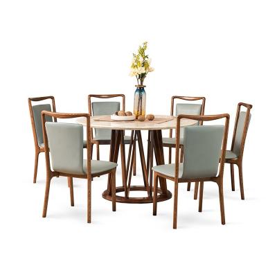 China Nordic Style Round Top Furniture Wooden Marble Dining Table Modern Wooden Dining Table Set Style Dining Chairs for sale