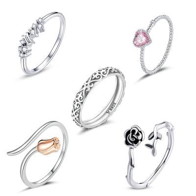 China Custom Women Classic Circle Split Logo Romantic Rings New Plain Cheapest Sterling 925 Silver Rings in Rose Shape for sale