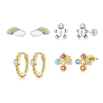 China TRENDY Minimalist Cute Earrings Cross Shape Sterling Silver Gold Plated Zircon Earring Circle Stud Silver Earrings for sale